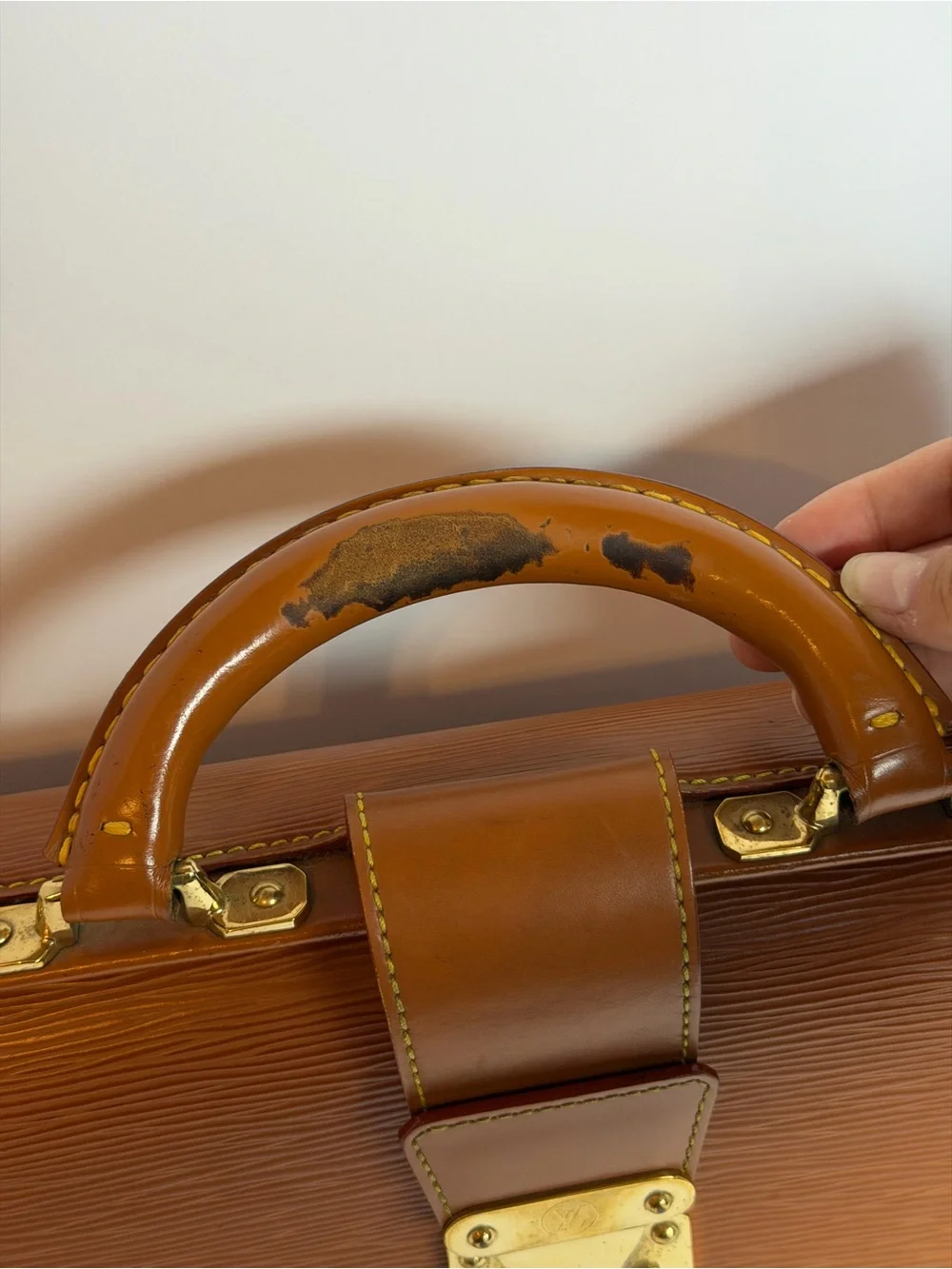 Louis Vuitton Epi Serviette Fermoir Cognac Brown Leather Business Briefcase